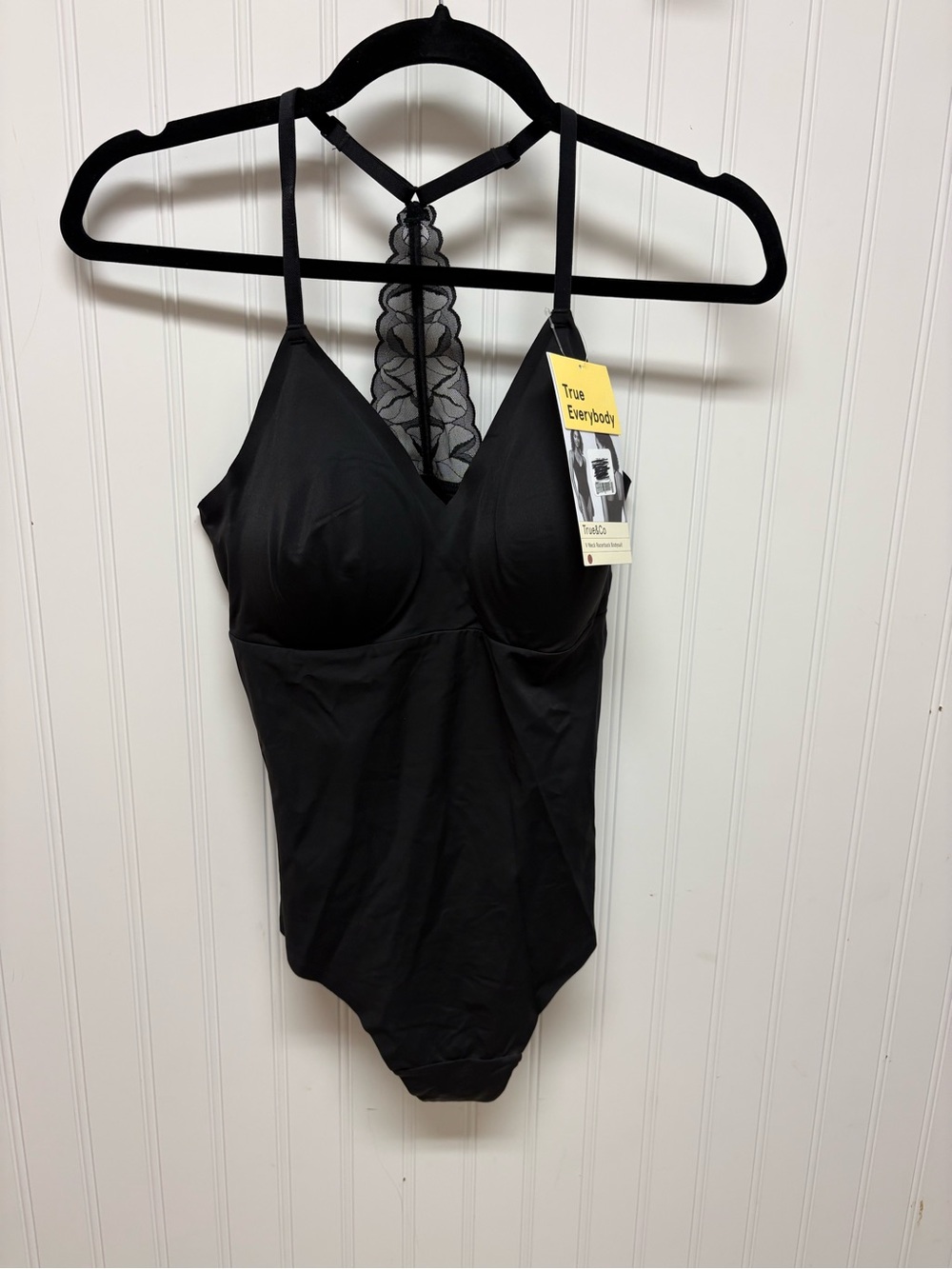 Black Shaping Bodysuit with Lace Back